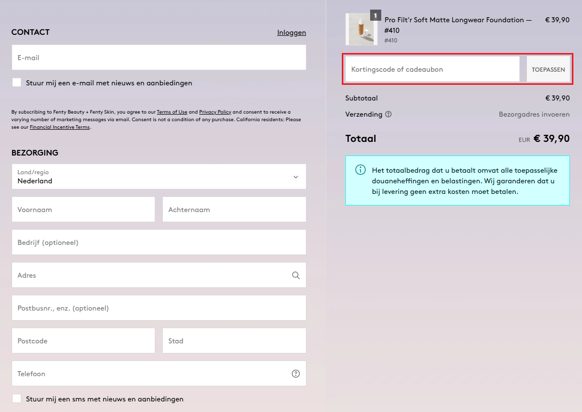 Fenty Beauty kortingscode gebruiken