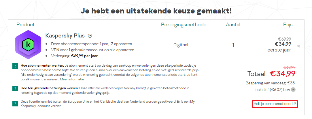 Kaspersky kortingscode gebruiken