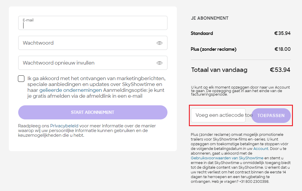SkyShowtime kortingscode gebruiken