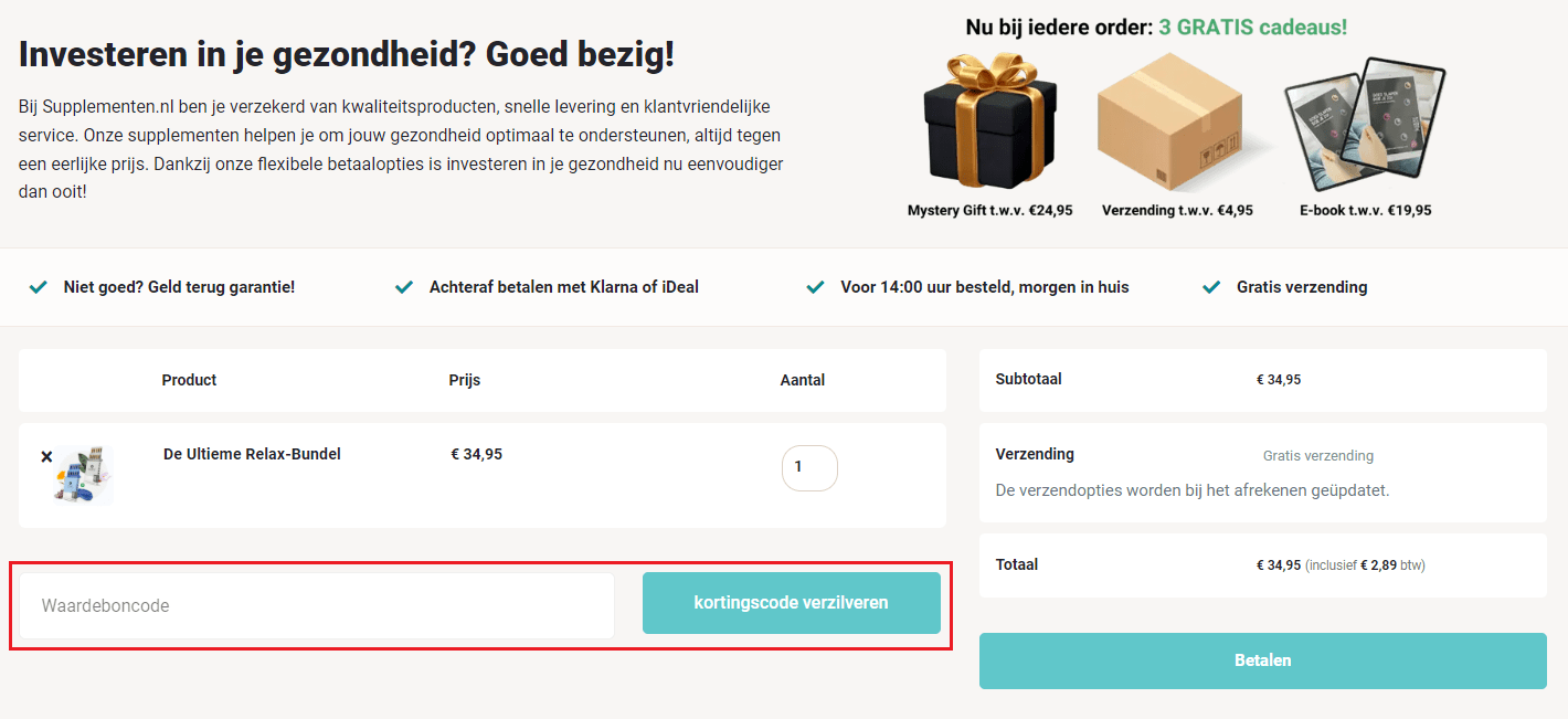 Supplementen.nl kortingscode gebruiken